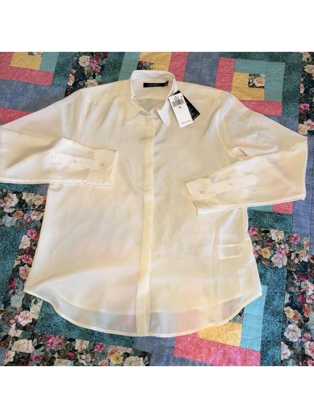 Lauren Ralph Lauren NEW $115 Womans Sz PL White Long Sleeve Button-Up Shirt Work